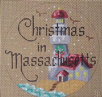 D-124 Christmas in Massachusetts (on brown canvas) 4 round 18 Mesh Designs By Dee