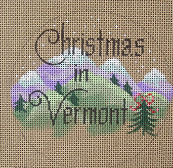 D-120 Christmas in Vermont (on brown canvas) 4 round 18 Mesh Designs By Dee