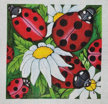 R1244 10 x 10 ladybugs on white flowers 18 Mesh Robbyn's Nest Designs