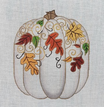 R1232 7 x 8  Neutral Pumpkin with fall leaves 18 Mesh Robbyn's Nest Designs