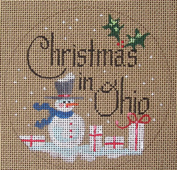 D-122 Christmas in Ohio (on brown canvas) 4 round 18 Mesh Designs By Dee