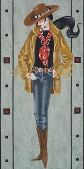 5012 Leigh Designs Deadwood Debi 8" x 16" 18 Mesh Cowgirl Canvas Only Inquire If Stitch Guide Is Available