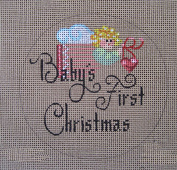 D-170 Babys 1st Christmas (on brown canvas 4 round 18 Mesh Designs By Dee