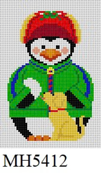 ORNAMENT MH5412 Susan Roberts Needlepoint PENGUIN, BOY WITH PUPPY 4" High 18 MESH