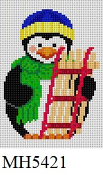 ORNAMENT MH5421 Susan Roberts Needlepoint PENGUIN WITH SLED 4" High 18 MESH