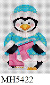 ORNAMENT MH5422 Susan Roberts Needlepoint PENGUIN WITH SKATE 4" High 18 MESH