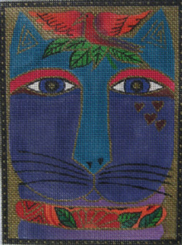 LB-03 Purple Cat with Bird and Collar 5 x 6 ¾  18 Mesh LAUREL BURCH