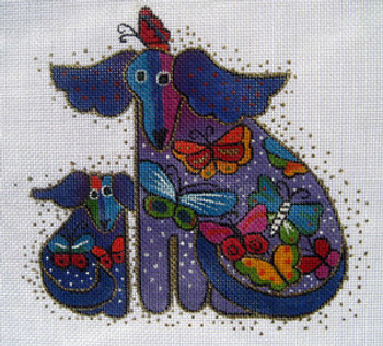 LB-16 Dogs with Butterflies 6 x 6 18 Mesh LAUREL BURCH 