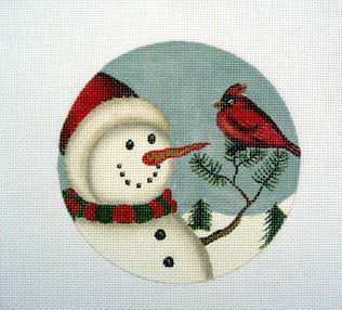 LK-04 Snowman & Cardinal 5" Round 18 Mesh LAURIE KORSGADEN