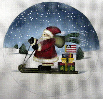 LK-32 Santa on Sled 5" Round 18 Mesh LAURIE KORSGADEN