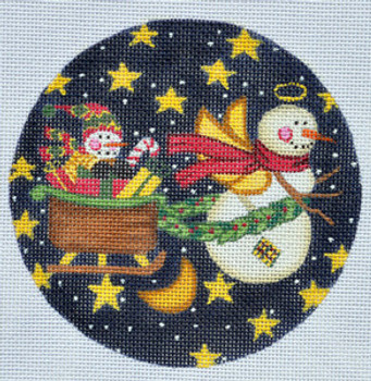 LK-54 Flying Snowman Ornament 5 Round 18 Mesh LAURIE KORSGADEN