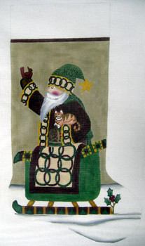 LK-15 Santa and Sleigh Stocking 11 x 22 13 Mesh LAURIE KORSGADEN
