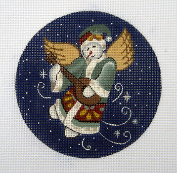 LK-49 Snow Angel Snowman And Mandolin 5" Round 18 Mesh LAURIE KORSGADEN