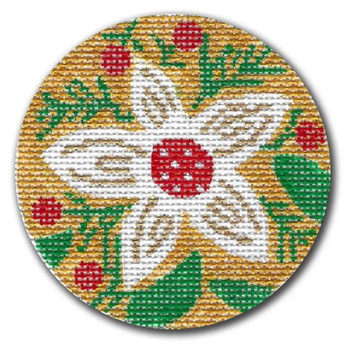 DK-EX 54 White Flower on Gold 13 Mesh  4” Round Designs by Karen
