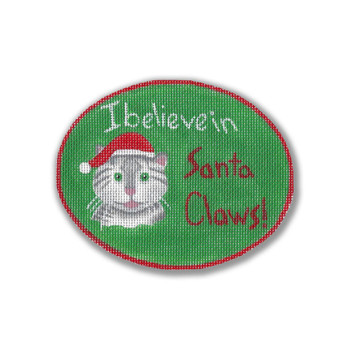 GD-XO 46 Cat - I Believe in Santa Claws 5 x 4 Oval 18 Mesh Ornament Ginny Diezel