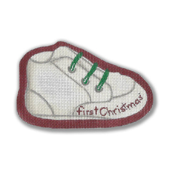 GD-XO 53 First Christmas Shoe 5 x 3.25 18 Mesh Ornament Ginny Diezel