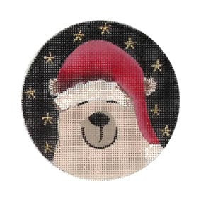 GD-XO 64 Polar Bear w/Santa Hat 4” rd. 18 Mesh Ornament Ginny Diezel