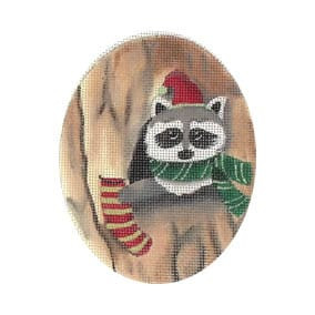 GD-XO 63 Raccoon w/Cat 4 x 5 Oval 18 Mesh Ornament Ginny Diezel