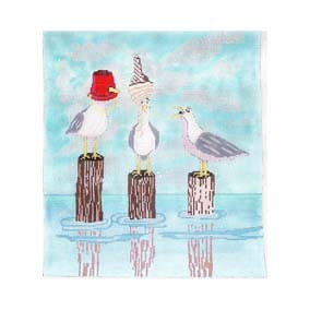FF-PL 01 3 Seagulls on a Pier 9 x 10 18 Mesh Fab Funky