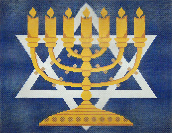 Tallis JT006 Center Menorah Blue/ Gold 13" x 10", 13 Mesh Two A T Design Judaic Designs by Tonya
