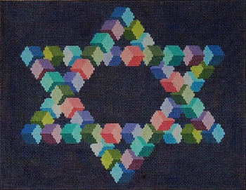 Tallis JT072 Cubes Blue Background 13" x 10", 13 Mesh Two A T Design Judaic Designs by Tonya