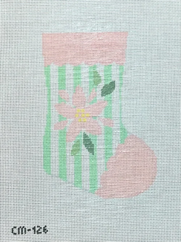 CM126 Poinsettia Mini Stocking 4" x 6" 18 Mesh Camilla Moss