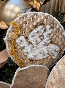 KICH2413 - Gold & White Nativity - Dove Shown Finished  4" round 18 Mesh Kay Irby