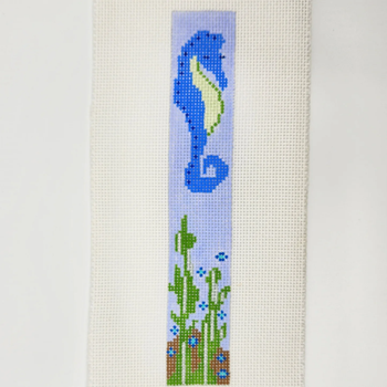 Bar Cart Hanger Seahorse - BW98 1 1/2" x 9" on 18 Mesh BLUE WATERS NEEDLEPOINT