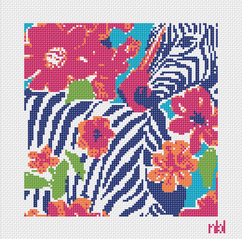 Zebra - BW2150NBL 8" Square on 13 Mesh Needlepoint by Laura