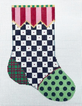 Christmas KPS 3 Christmas Stocking-Black & White Checks 7" x 5" 18 Mesh Kangaroo Paw Designs