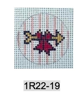 Small Insert 1R22 19 fob insert-Arrow w/red bow 1.5" round 18 Mesh Kangaroo Paw Designs