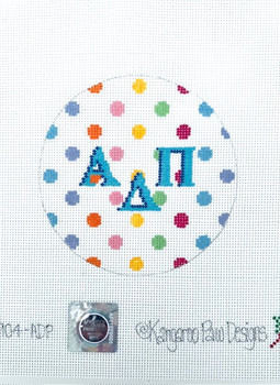 Sorority 1904 ADP 4" multi dot w/letters-Alpha Delta Pi 4" Round 18 Mesh Kangaroo Paw Designs