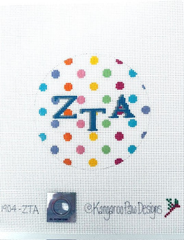 Sorority 1904 ZTA 4" multi dot w/letters-Zeta Tau Alpha 4" Round 18 Mesh Kangaroo Paw Designs