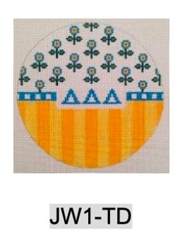 Sorority JW1 TD w/flowers and stripes-Delta Delta Delta 4.75" round 18 Mesh Officially Licensed Kangaroo Paw Designs