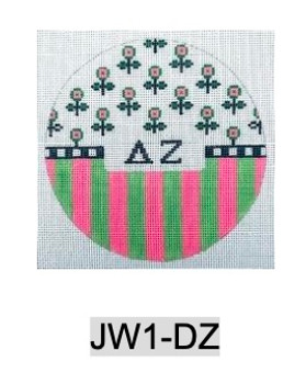 Sorority JW1 DZ w/flowers and stripes-Delta Zeta 4.75" round 18 Mesh Officially Licensed Kangaroo Paw Designs