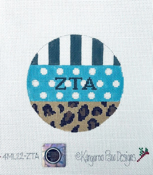 Sorority 4ML22 ZTA multi leopard Zeta Tau Alpha 4" round 18 Mesh Officially Licensed Kangaroo Paw Designs