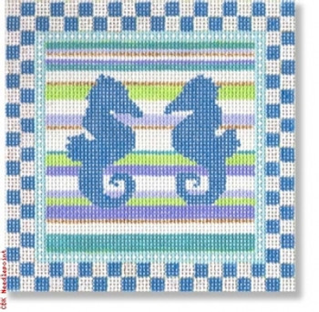 DK-PL 35 Two Sea Horses with Check Border 13 Mesh 6 x 6.25"" Designs by Karen