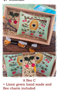 A Bee C + Linen green hand made and Bee charm included by Fairy Wool In The Wood PreOrder A Bee C + Linen green hand made and Bee charm included by Fairy Wool In The Wood PreOrder