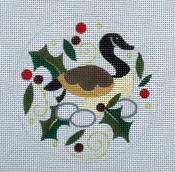 HO2207 GEESE A LAYING ROUND ORNAMENT 4 inch round, 18 Mesh Raymond Crawford Designs