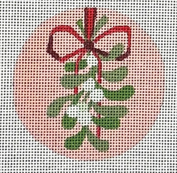 HO2698 PINK MISTLETOE ROUND ORNAMENT 4 inch round 18 Mesh Raymond Crawford Designs