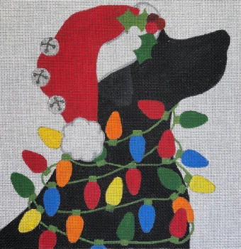 HO2294 BLACK LAB CHRISTMAS 9 x 9 18 Mesh Raymond Crawford Designs