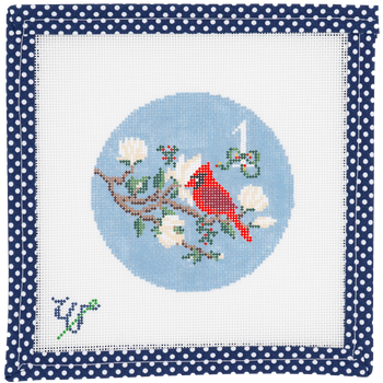 TWELVE DAYS OF SOUTHERN CHRISTMA WS-12SD-01 Cardinal in a Magnolia Tree 4" round 18 Mesh WIPSTITCH Needleworks!