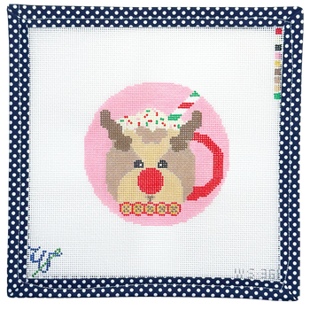 WS-361 Rudolph Mug 4" round 18 Mesh WIPSTITCH Needleworks!