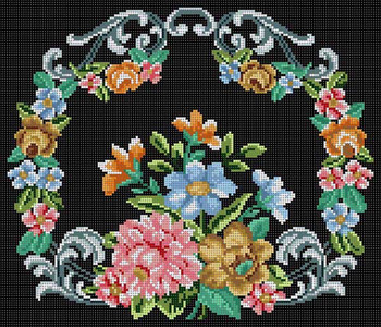 G-490 Flowers On Black 12 Mesh 13 x 11 Treglown Designs