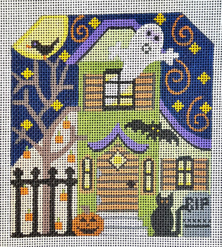 CH-782 Green Haunted House 4 ½ x 5 18  Mesh With Stitch Guide CH Designs