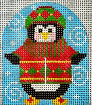 CH-1242 Penguin Ornament - Diamond Sweater 3 ½ x 4  13 Mesh CH Designs