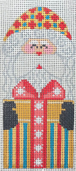 CH-1284 Santa with Gold Present 2 ¼ x 5 18 Mesh CH Designs