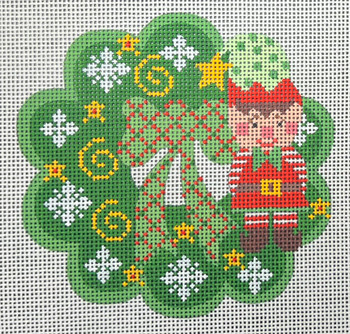 CH-1292 Wreath Ornament - Elf  4 ¼ x 4 ¼ 18 Mesh CH Designs
