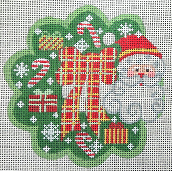 CH-1294 Wreath Ornament - Santa  4 ¼ x 4 ¼ 18 Mesh CH Designs