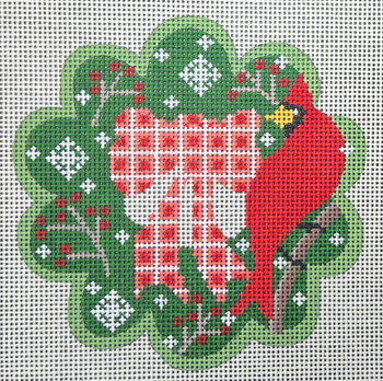 CH-1298 Wreath Ornament - Cardinal 4 ¼ x 4 ¼ 18 Mesh CH Designs